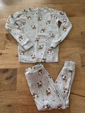 Petit Lem Grey Dog Print Pajama Set with Brown Accents sz 2 years unisex